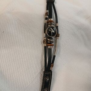 Multi Strand  Ladies Leather Bracelet With Metal Beads.